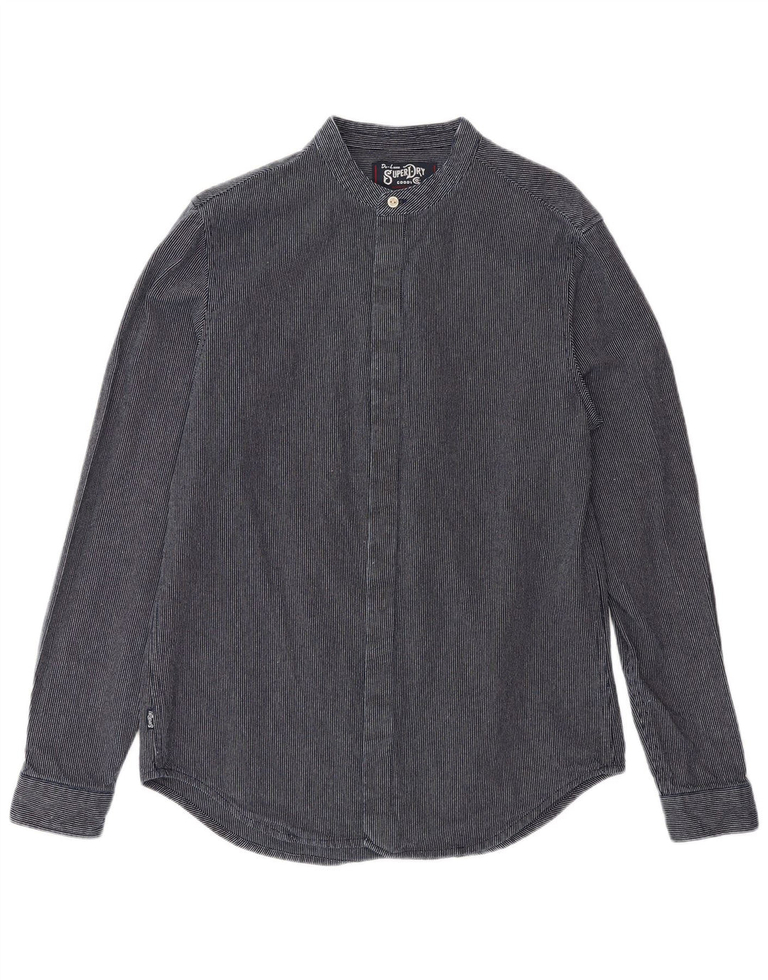 Мужская рубашка Superdry среднего размера, темно-синяя, в тонкую полоску, полиэстер