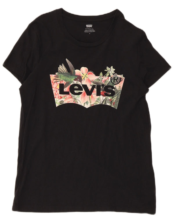 Женская футболка с рисунком Levi's Top UK 12, средний черный цветочный хлопок
