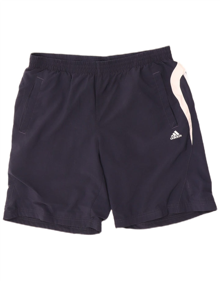 Мужские спортивные шорты Adidas Climalite, большие темно-синие, полиэстер с цветными блоками