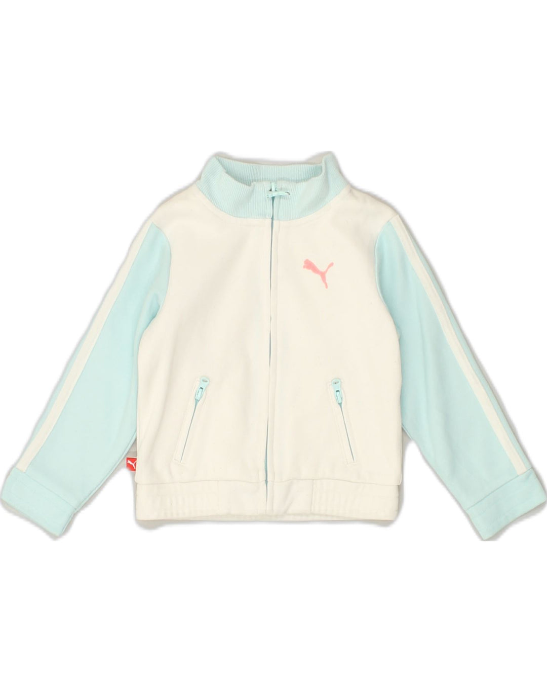 PUMA Baby Girls Cardigan Sweater 12-18 Months White Colourblock Cotton | Vintage Puma | Thrift | Second-Hand Puma | Used Clothing | Messina Hembry 