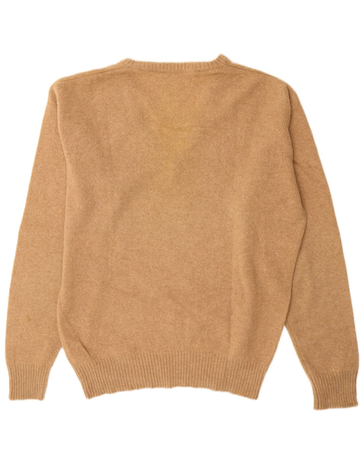 Винтажный мужской джемпер с v-образным вырезом IT 48, средний бежевый, шерсть