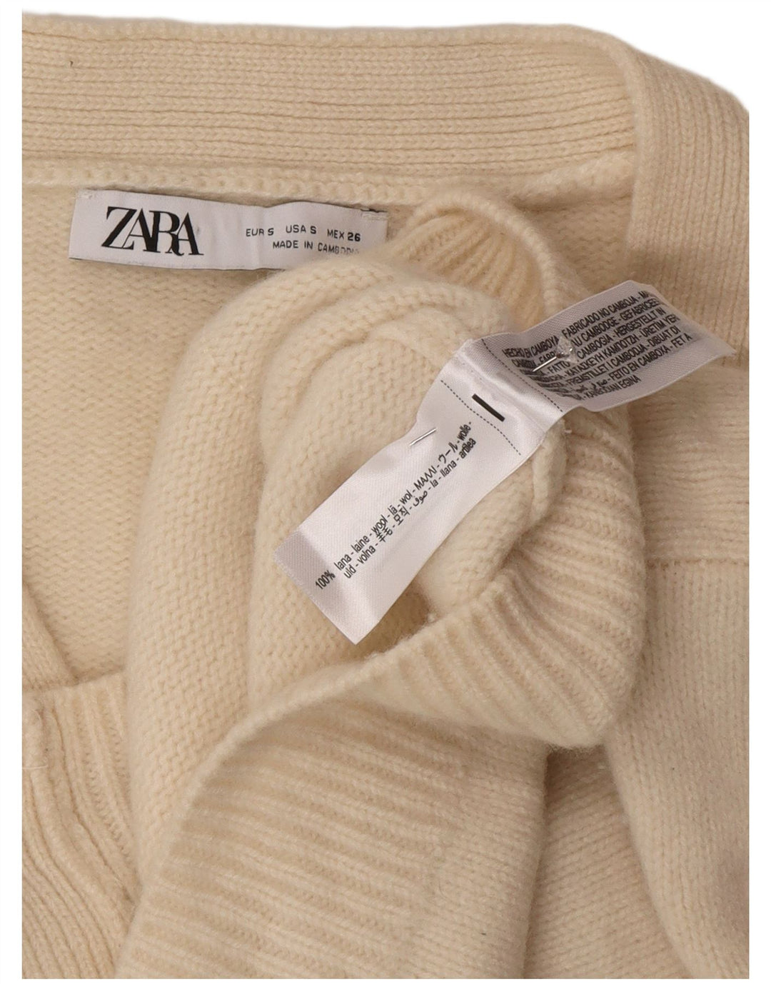 Женский укороченный кардиган оверсайз Zara UK 10, маленький бежевый шерстяной свитер