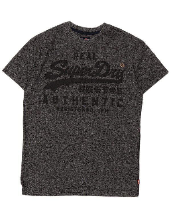 Мужская футболка с рисунком Superdry, топ из хлопка среднего серого цвета с крапинками