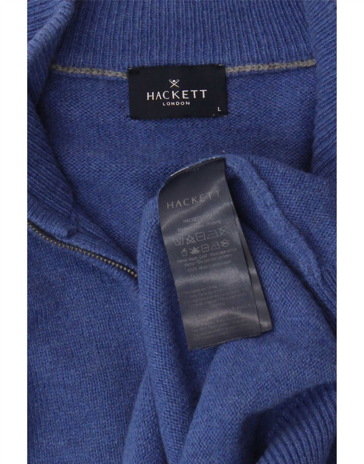 Мужской джемпер с воротником на молнии Hackett, большой синий шерстяной свитер