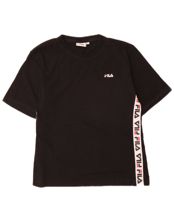 Женская футболка с рисунком Fila Top UK 6 XS, черный хлопок с цветными блоками