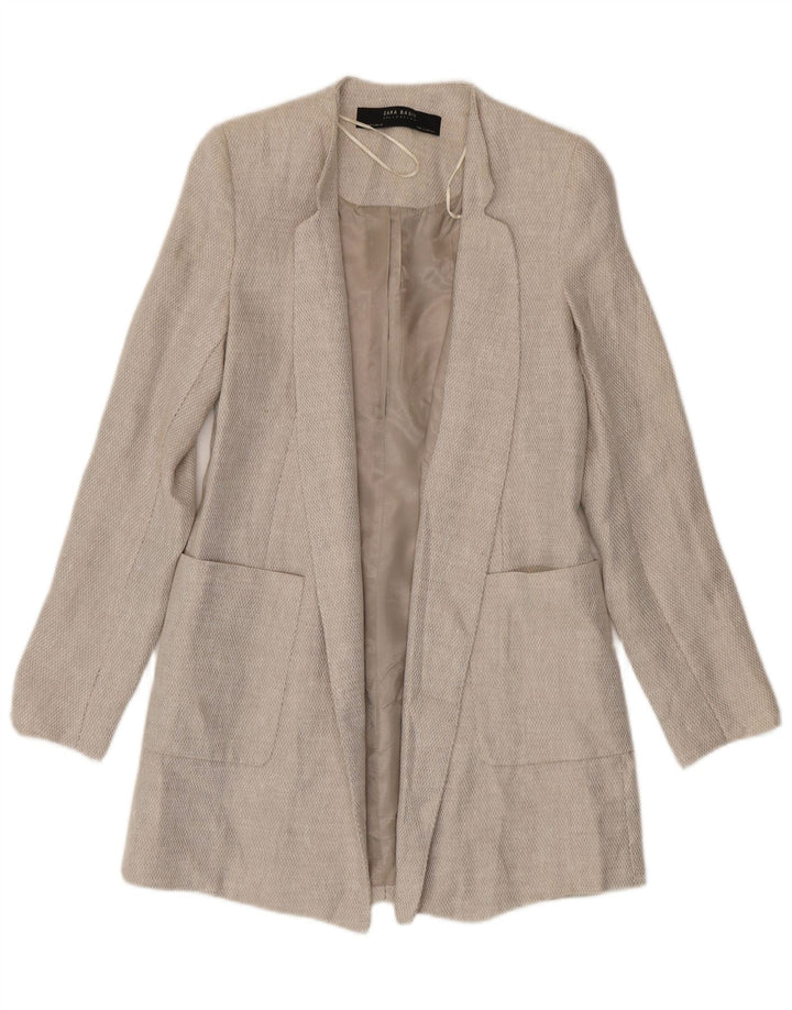 Женское открытое пальто Zara UK 10, маленькое, бежевое, льняное
