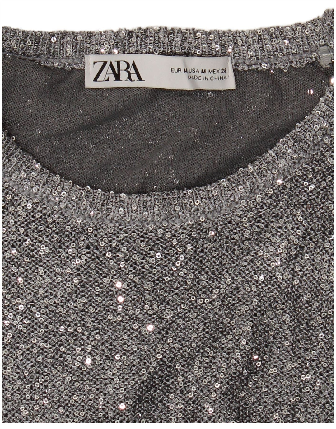 Женский джемпер с круглым вырезом Zara UK 12, средний серебристый в крапинку
