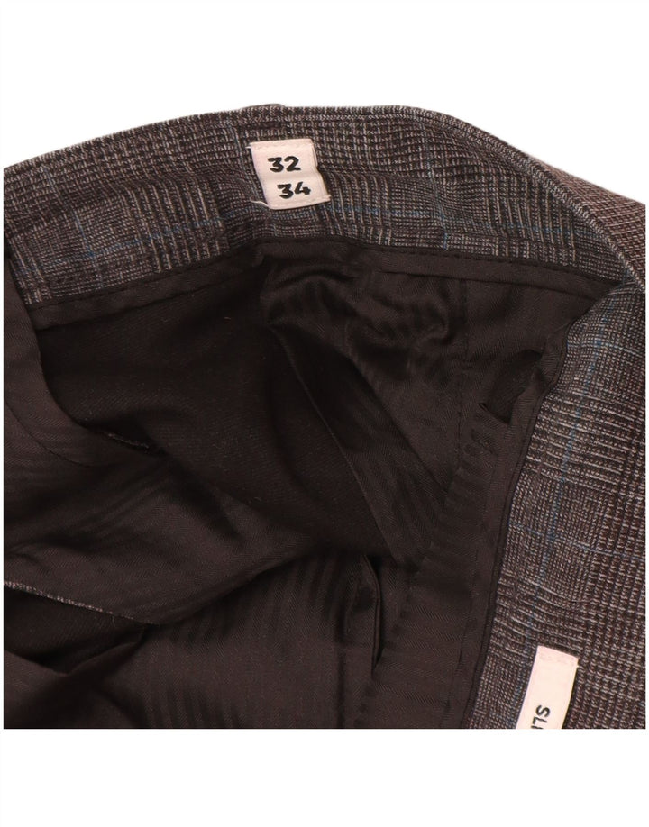Мужские узкие брюки чинос Jack & Jones W32 L34 серые из полиэстера с узором "гусиные лапки"