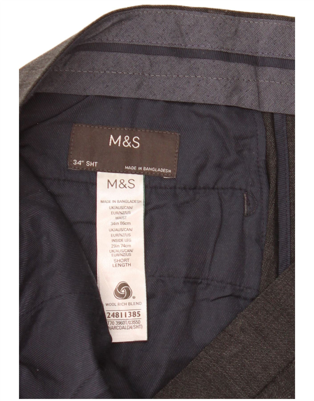 Мужские укороченные прямые костюмные брюки Marks & Spencer W34 L25 серые шерстяные