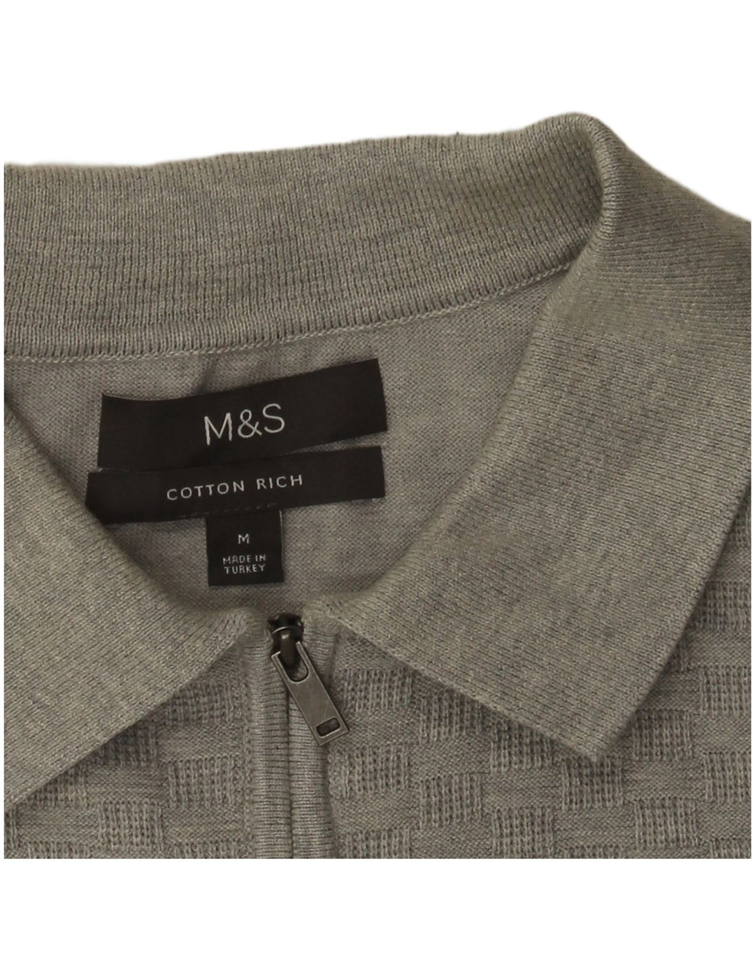 Мужской джемпер с воротником-поло Marks & Spencer, хлопковый свитер среднего серого цвета с геометрическим рисунком