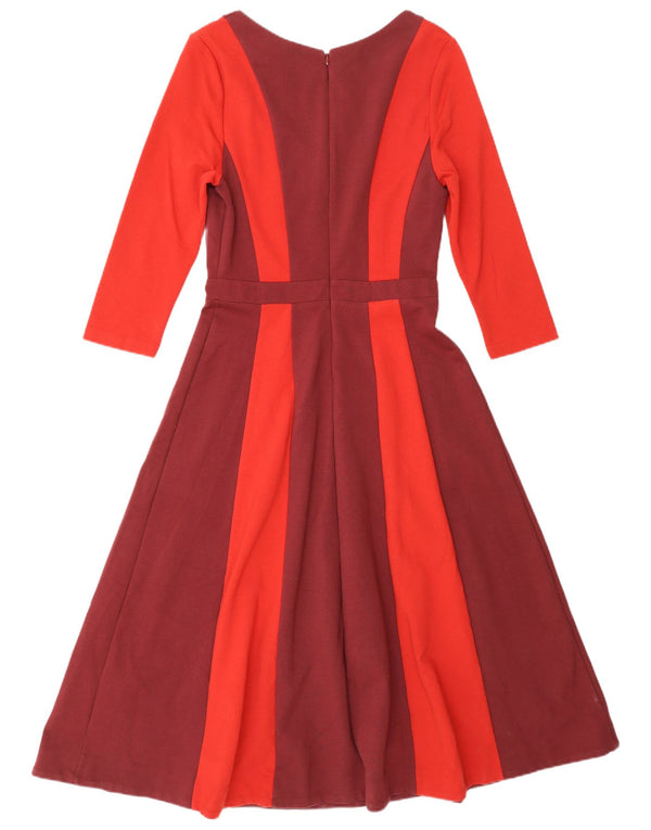 BODEN Womens 3/4 Sleeve A-Line Dress UK 10 Small Red Colourblock Cotton