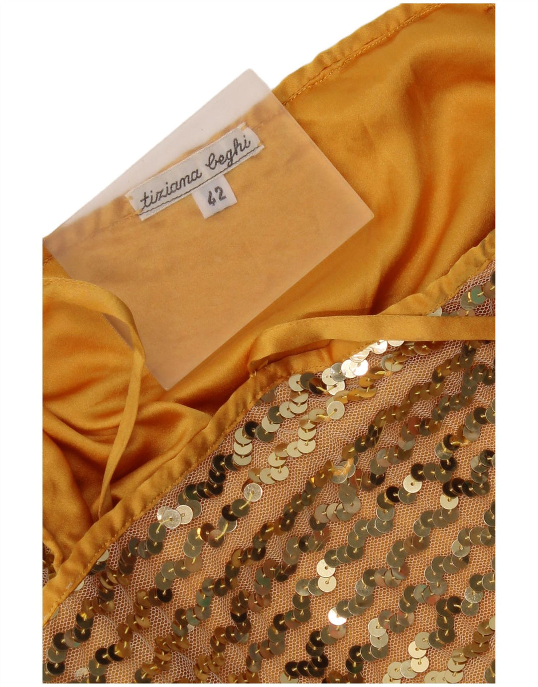 Винтажный женский укороченный топ на бретельках с пайетками IT 42, средний золотой