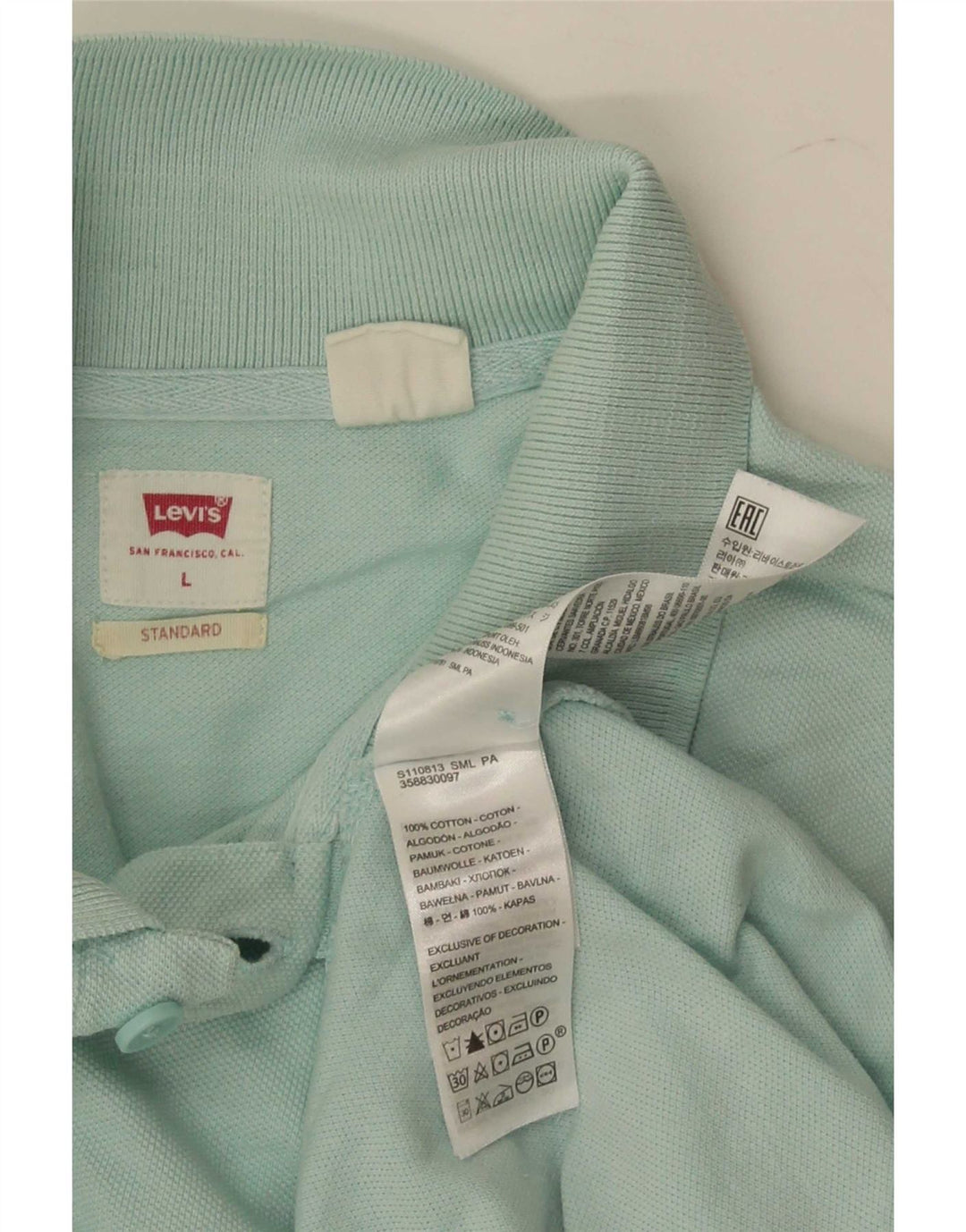 Мужская стандартная рубашка поло Levi's, большой размер, бирюзовый хлопок