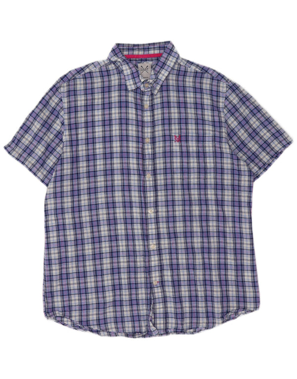 Crew Clothing Мужская рубашка классического кроя с короткими рукавами XL, синяя клетка, хлопок