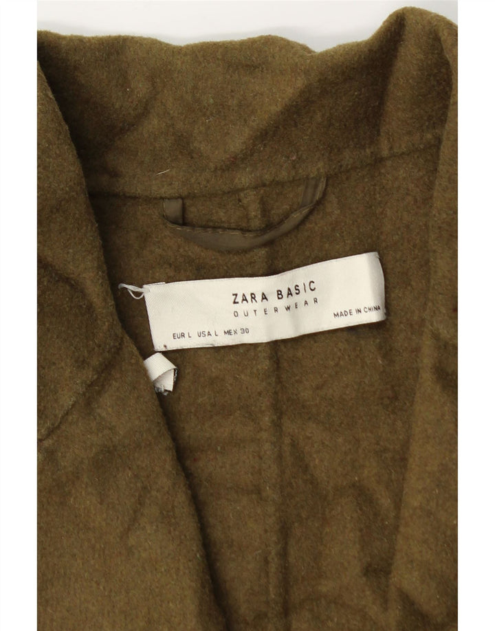 Женское пальто оверсайз Zara UK 16, большой размер, цвет хаки, шерсть