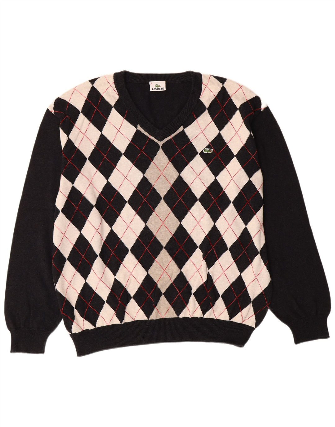 Мужской джемпер LACOSTE с v-образным вырезом, размер 8, 3XL, черный, хлопок с узором аргайл/ромб
