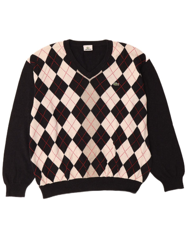 Мужской джемпер LACOSTE с v-образным вырезом, размер 8, 3XL, черный, хлопок с узором аргайл/ромб