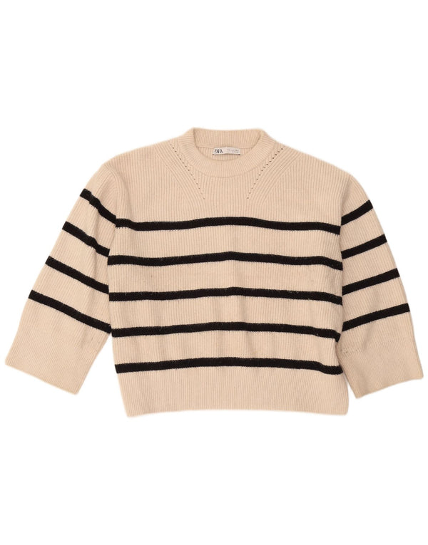 Женский джемпер с круглым вырезом Zara с рукавами 3/4, Великобритания, 18 XL, в белую полоску