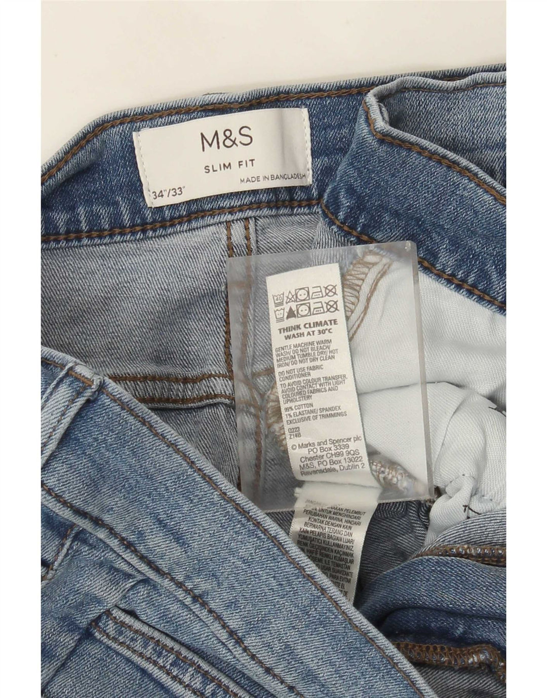 Мужские узкие джинсы Marks & Spencer W34 L33 синие, хлопок