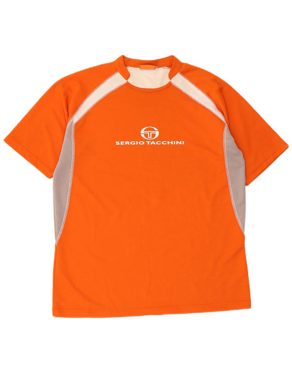 Мужская футболка с рисунком Sergio Tacchini, топ XL, оранжевый полиэстер с цветными блоками