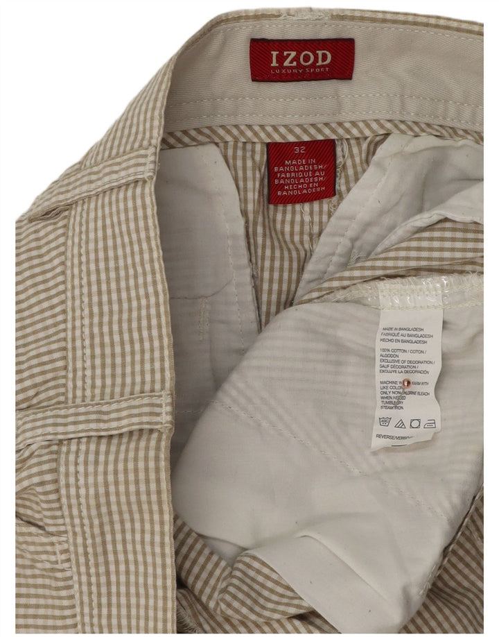 Мужские шорты чинос IZOD W32, хлопковые, бежевые, в мелкую клетку среднего размера