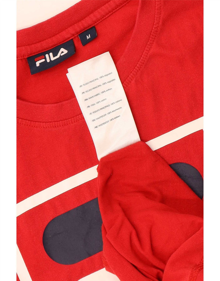 Мужская футболка с рисунком Fila, хлопковый топ среднего красного цвета