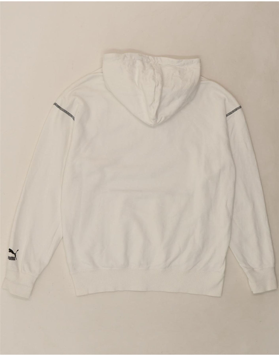PUMA Mens Graphic Hoodie Jumper Medium White Cotton Vintage Puma and Second-Hand Puma from Messina Hembry 