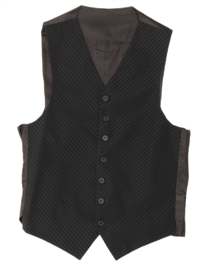 Винтажный мужской жилет IT 48, маленький черный, шерстяной в тонкую полоску