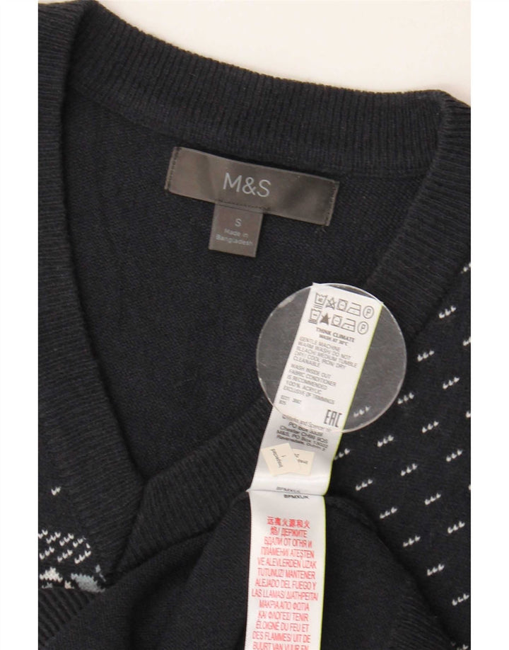 Мужская майка Marks & Spencer, маленькая, темно-синяя, акриловая с жаккардовым узором