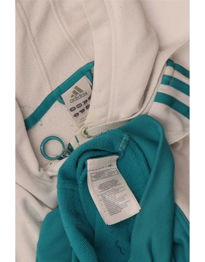 Женский свитер с капюшоном на молнии Adidas UK 12, средний белый, полиэстер с цветными блоками