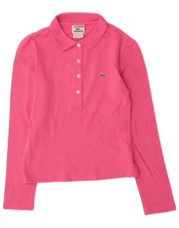 Lacoste Womens Long Sleeve Polo Shirt Size 36 Small Pink Cotton