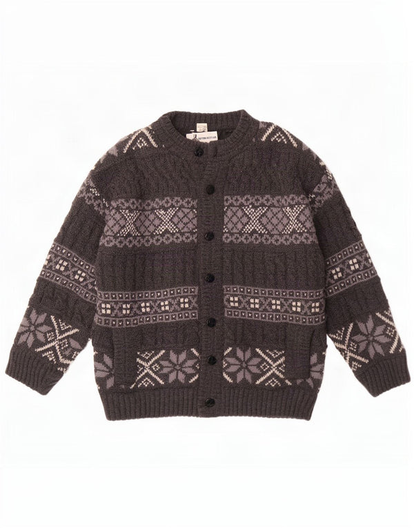 Винтажный мужской кардиган, большой серый шерстяной свитер Fair Isle