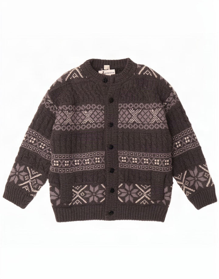 Винтажный мужской кардиган, большой серый шерстяной свитер Fair Isle