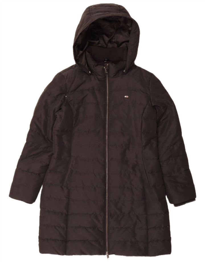 Tommy Hilfiger Женское стеганое пальто с капюшоном UK 18 XL, черный полиэстер
