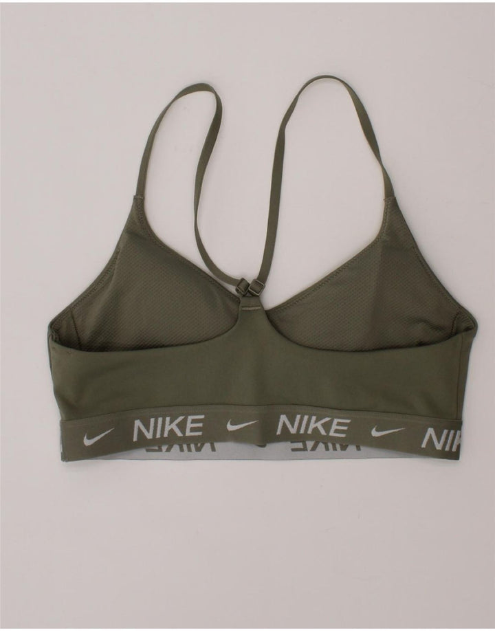 Женский спортивный бюстгальтер с графическим рисунком Nike, маленький спортивный спортивный бюстгальтер цвета хаки из полиэстера