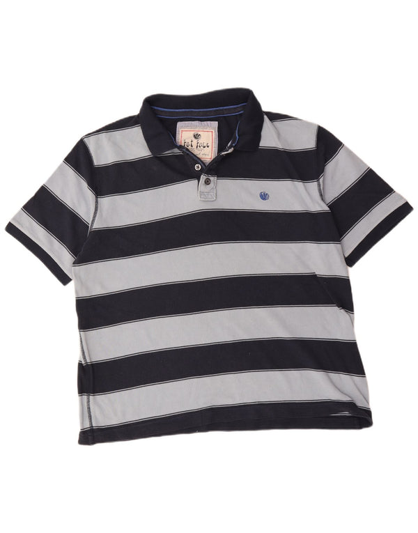Мужская рубашка поло Fat Face 2XL, хлопковая темно-синяя полоска