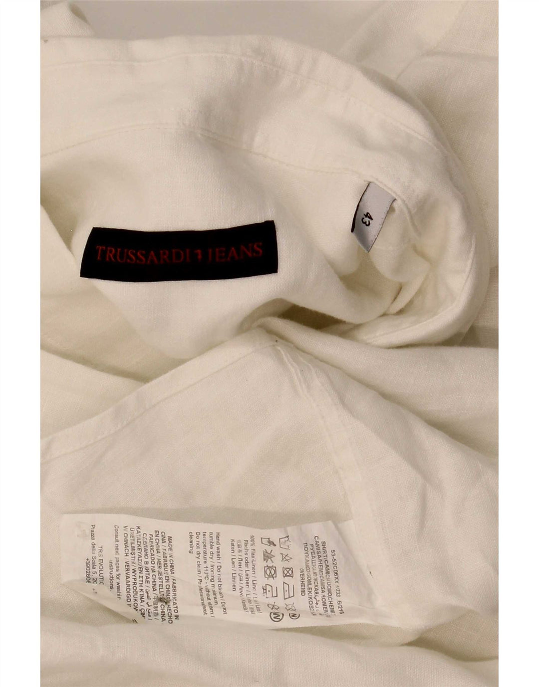 Мужская рубашка Trussardi, размер 43, большая белая льняная ткань