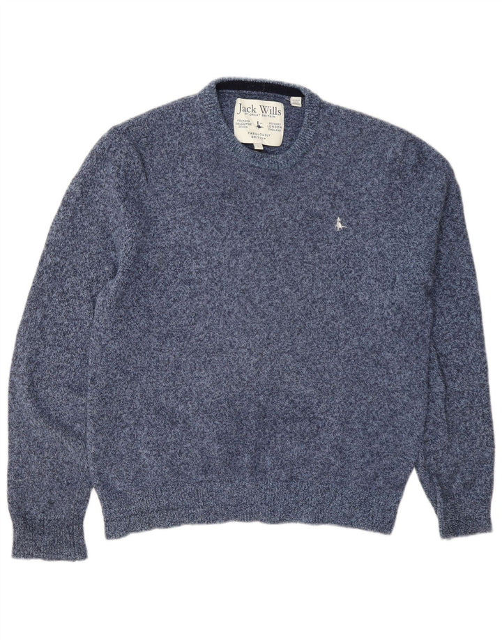 Мужской джемпер с круглым вырезом Jack Wills, большой синий шерстяной свитер в крапинку