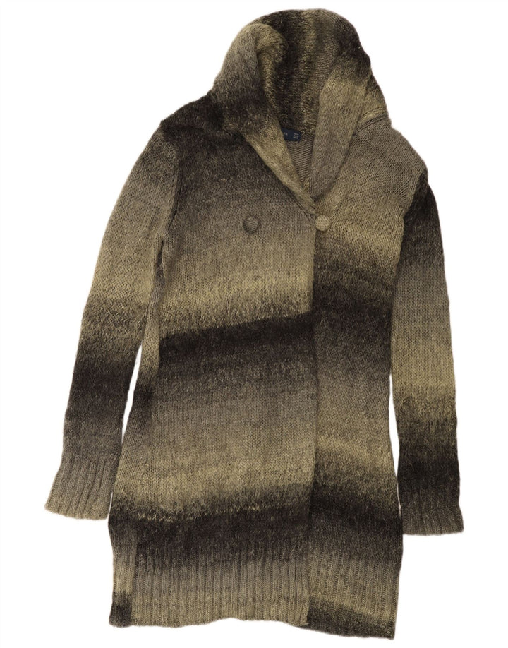 Женский удлиненный кардиган Zara UK 14, акрил среднего серого цвета в полоску