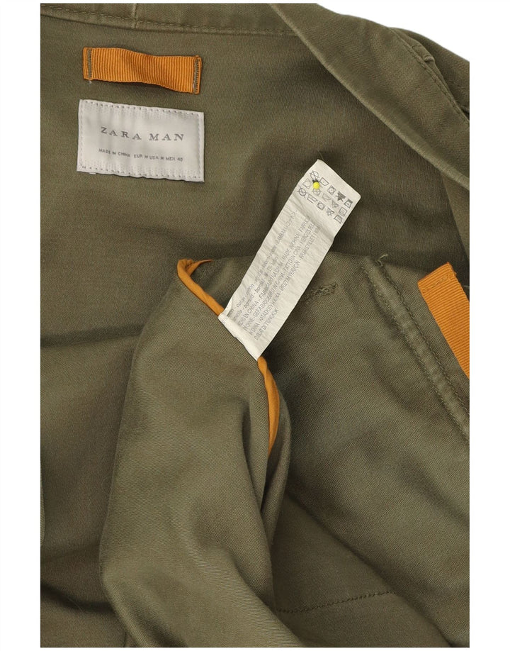 Мужской открытый пиджак Zara UK 38, хлопковый средний зеленый цвет