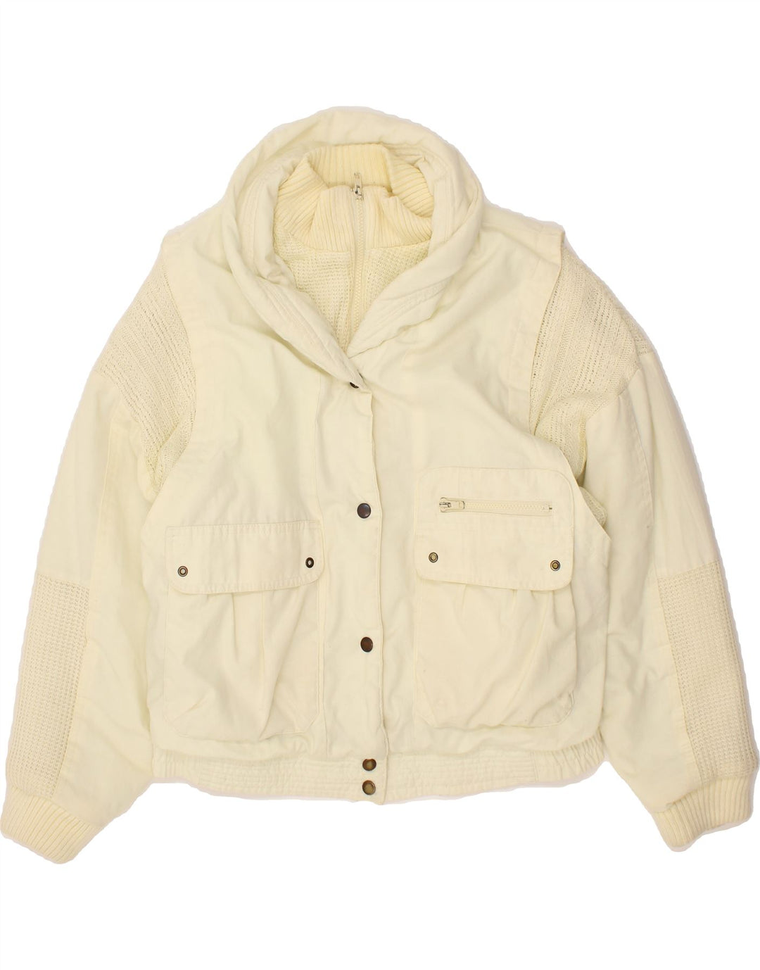 VINTAGE Womens Bomber Jacket EU 40 Medium Beige Polyester Vintage Vintage and Second-Hand Vintage from Messina Hembry 