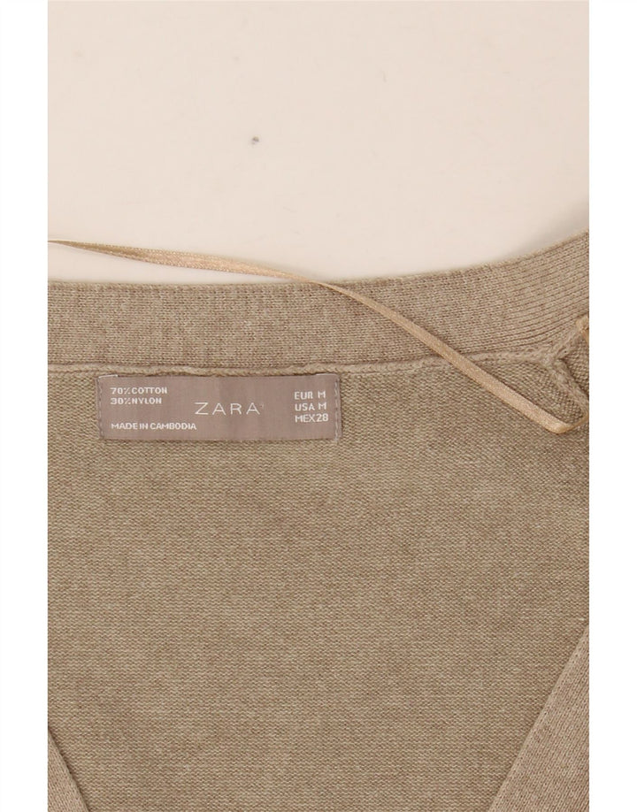 Женский кардиган ZARA UK 12, хлопковый средний бежевый цвет