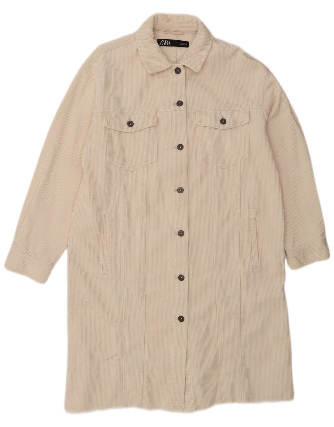 Женское вельветовое пальто Zara UK 12, средний цвет, белый хлопок, белый цвет