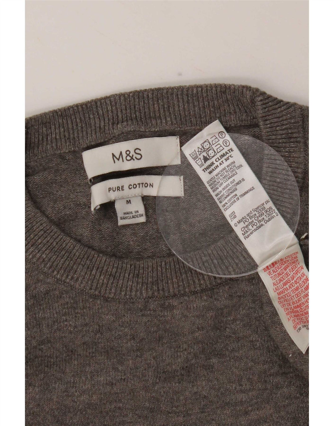 Мужской джемпер с круглым вырезом Marks & Spencer, средний серый хлопковый свитер