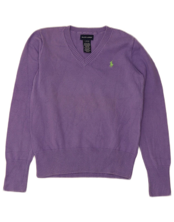 Ralph Lauren Boys V-Neck Jumper Sweater 12-13 Years Large Purple Cotton