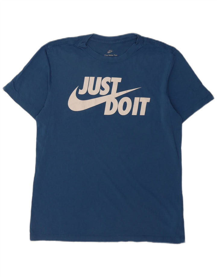 Мужская футболка с рисунком Nike, хлопковый топ среднего синего цвета