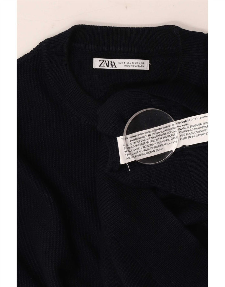 Мужской джемпер с круглым вырезом Zara, маленький темно-синий, хлопковый