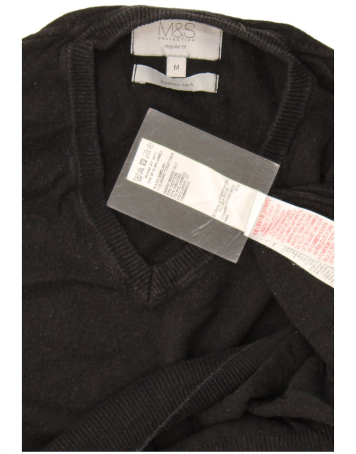 Мужской джемпер с v-образным вырезом Marks & Spencer среднего размера, черный, хлопковый