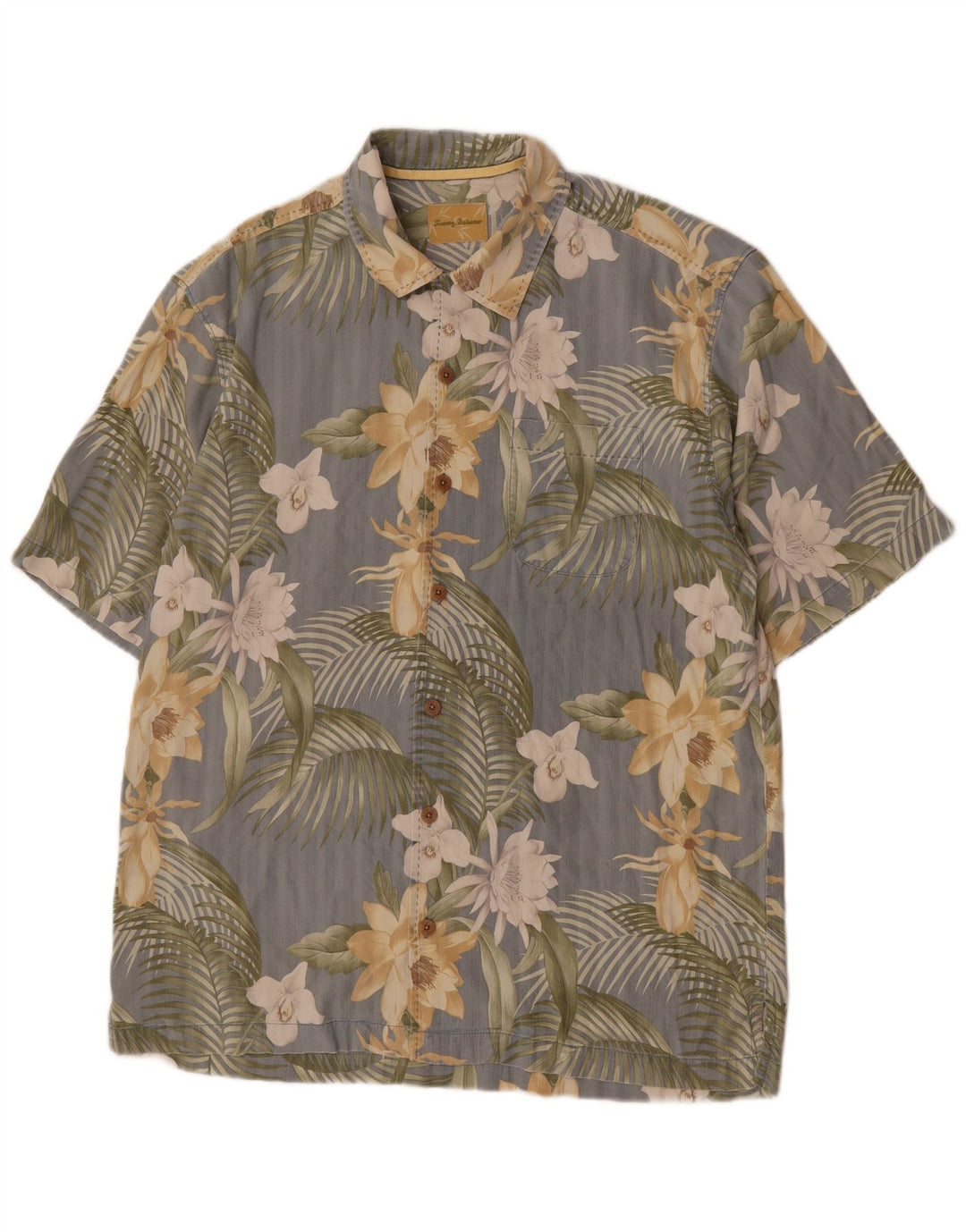 Мужская рубашка с коротким рукавом Tommy Bahama, хлопок среднего серого цвета с цветочным принтом
