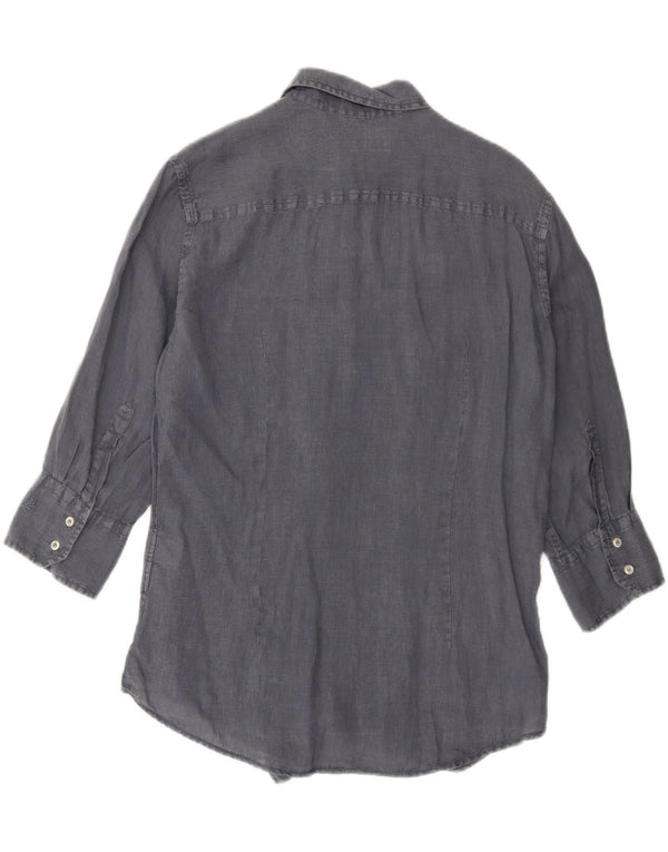 FRED PERRY Womens Longline 3/4 Sleeve Shirt UK 18 XL Grey Linen